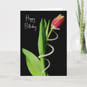 Carte Perles d'anniversaire enroulées autour d'une tulip