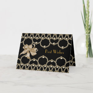 Carte Perles Noires Nœud Meilleurs Vœux ou Anniver