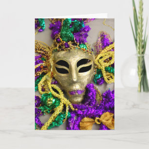 Carte Perles violettes et or Masquerade Masque Mardi Gra