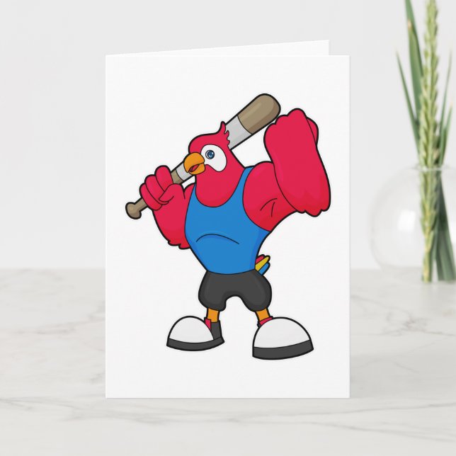 Carte Perroquet au baseball avec une batte de baseball (Devant)