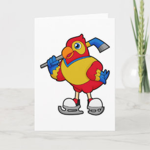 Carte Perroquet au hockey sur glace avec bâton de hockey