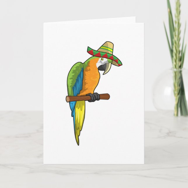 Carte Perroquet avec chapeau de paille (Devant)