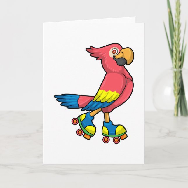 Carte Perroquet comme patineur avec patins à rouleaux (Devant)