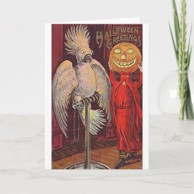 Carte Perroquet d'Halloween et Citrouille (Devant)