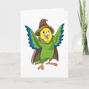 Carte Perroquet en sorcier avec chapeau