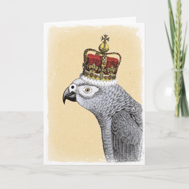 Carte Perroquet gris avec couronne royale (Devant)