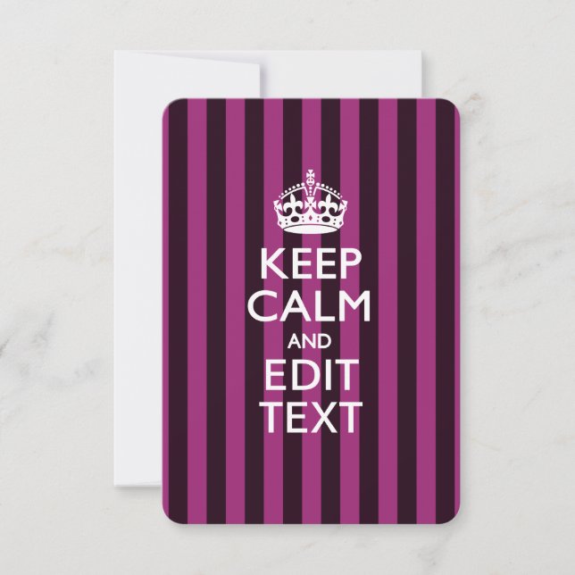 Carte Personalisé KEEP CALM Votre Texte Fuchsia Stripes (Devant)