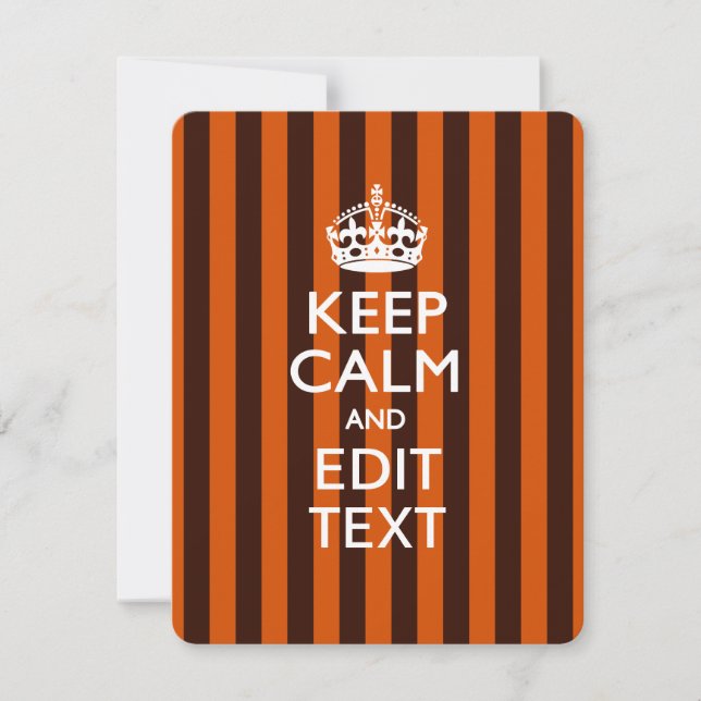 Carte Personalisé KEEP CALM Your Text on Orange Stripes (Devant)