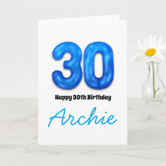 Carte Personalised 30th Birthday Number Balloon Card