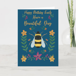 Carte Personalised Cute Bee Happy Birthday Card for her 
