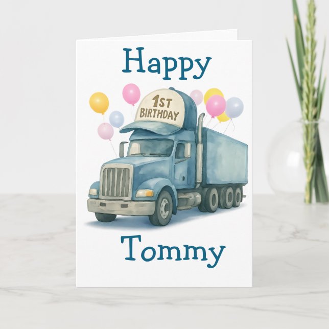 Carte  Personalized 1st Birthday Semi Truck Card (Devant)