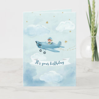 Carte Personalized Blue Airplane Birthday Card