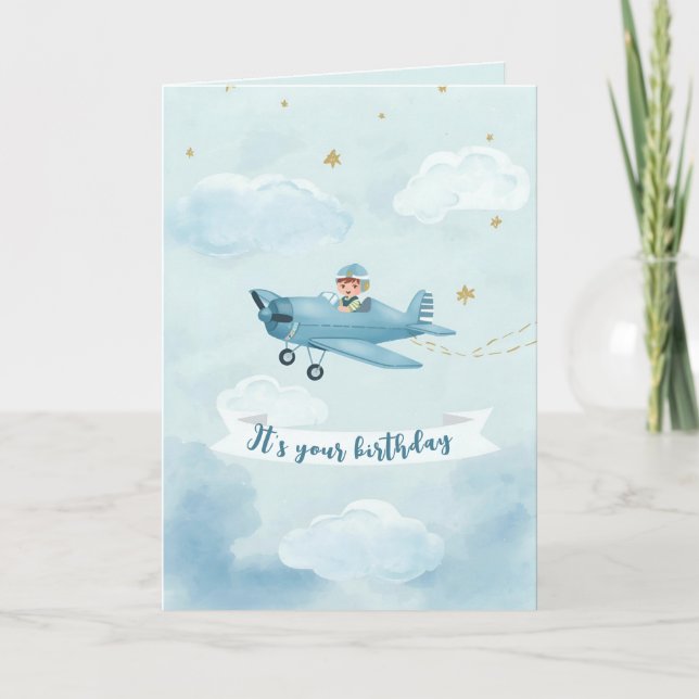 Carte Personalized Blue Airplane Birthday Card (Devant)