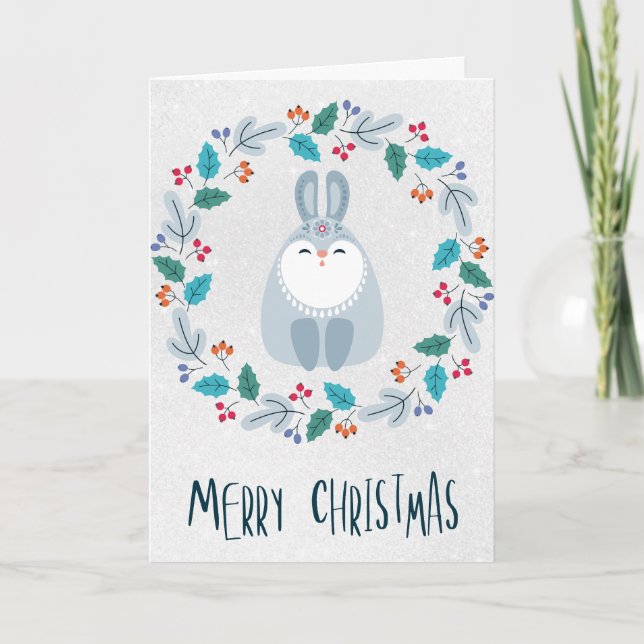 Carte Personalized Charming Rabbit Christmas Card (Devant)