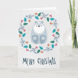 Carte Personalized Christmas Bear Wreath Card