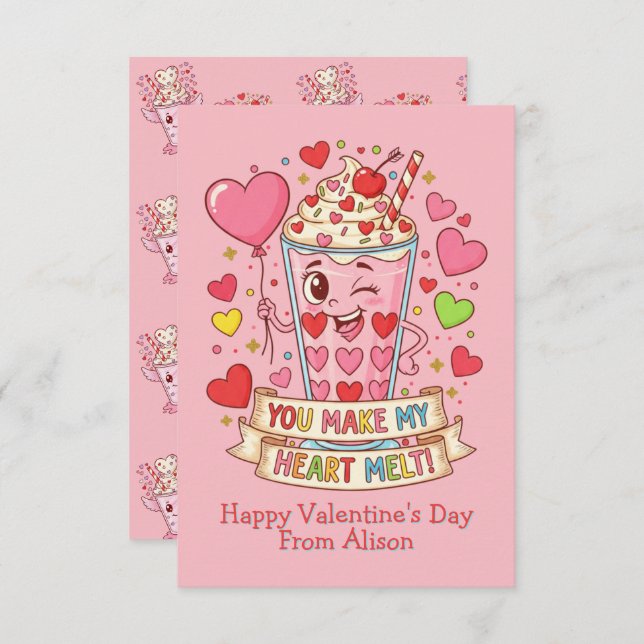 Carte Personalized Cute Milkshake Classroom Valentine (Devant / Derrière)