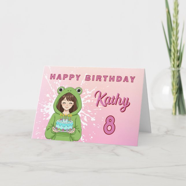 Carte Personalized Kawaii Frog Hoodie Girl Birthday (Devant)