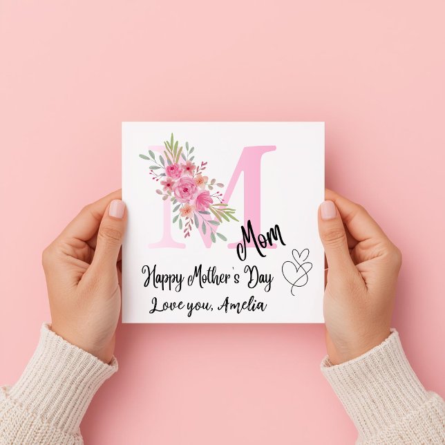 Carte Personalized Mom Initial Floral Flat Card (Créateur téléchargé)