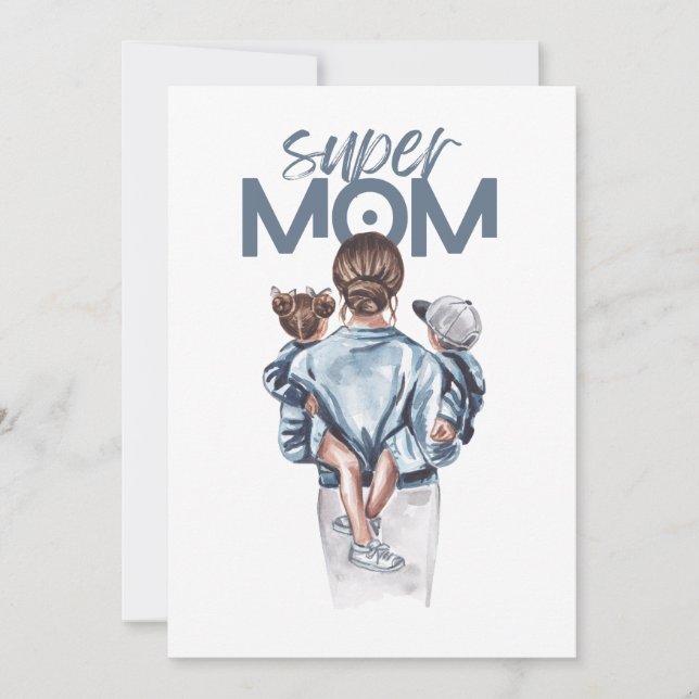 Carte Personalized Super Mom with Son and Daughter Gift  (Devant)