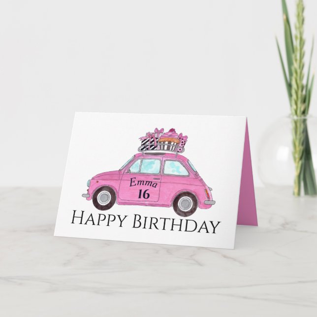 Carte Personnalisable Anniversaire Retro Fiat 500 (Devant)