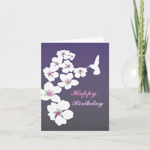Carte Personnalisable : Colibri et fleur sur violet