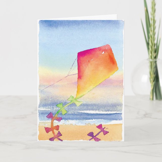 Carte personnalisable de cerf-volant aquarelle art (Devant)