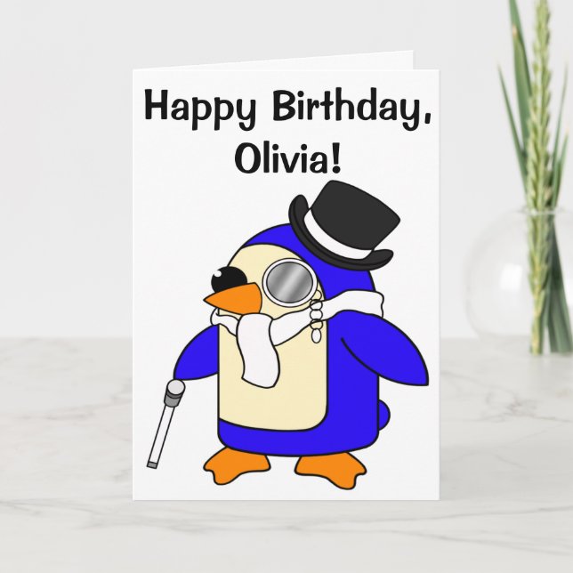 Carte personnalisable de pingouin d'anniversaire (Devant)