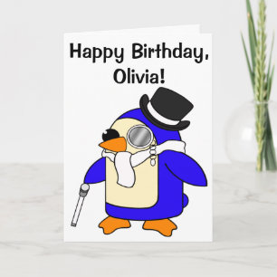 Carte personnalisable de pingouin d'anniversaire