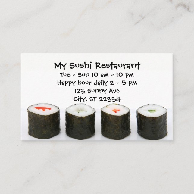 Carte personnalisable de restauration de sushi (Devant)