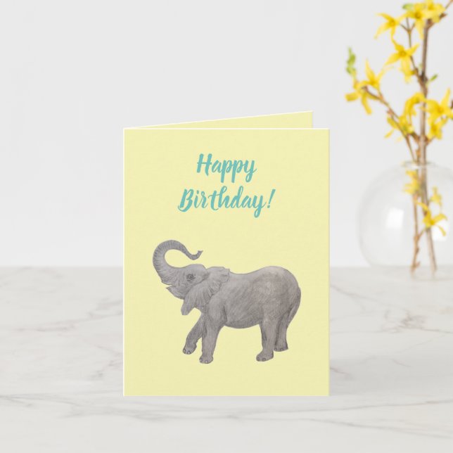 Carte personnalisable Éléphant Bébé (Fleur jaune)