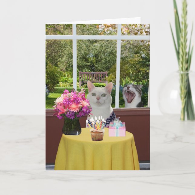 Carte Personnalisable Joli chat Femme Photobomb Annivers (Devant)