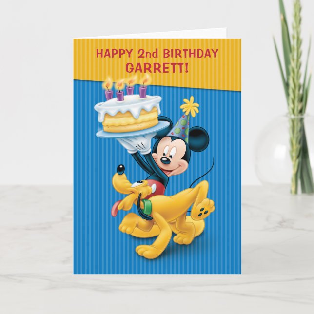 Carte Personnalisable Mickey & Pluto Anniversaire (Devant)