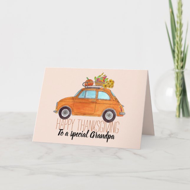 Carte personnalisable Thanksgiving Orange Retro Fiat 500 (Devant)