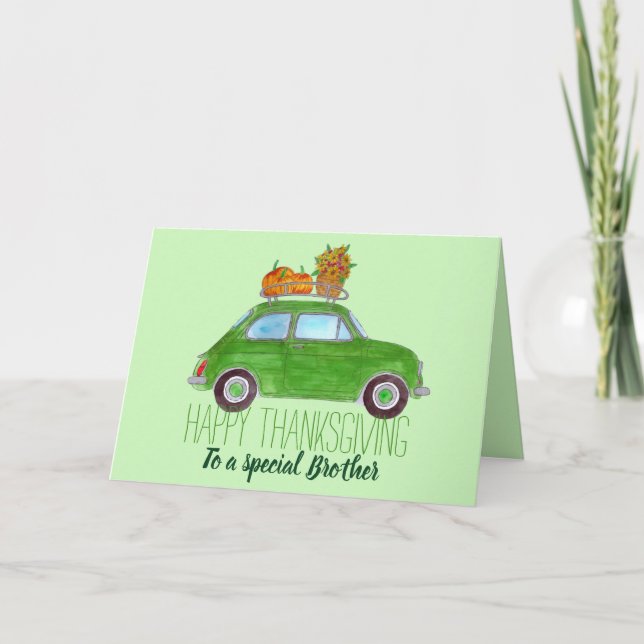 Carte Personnalisable Thanksgiving vert Retro Fiat 500 (Devant)
