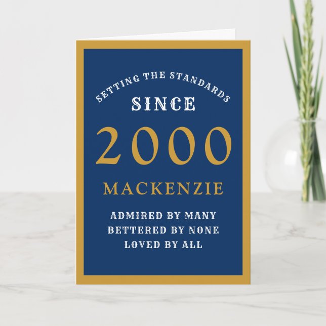 Carte Personnalisé 21e anniversaire 2000 Blue Gold Chic (Devant)