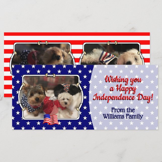Carte Personnalisé 3 Photos USA American Flag Patriotic  (Devant / Derrière)