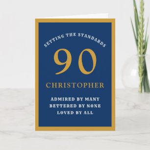 Carte Personnalisé 90e anniversaire Papa Blue Gold Chic