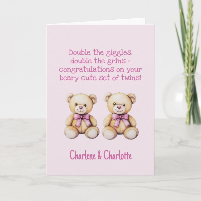 Carte Personnalisé Baby Twins Félicitations, ours (Devant)