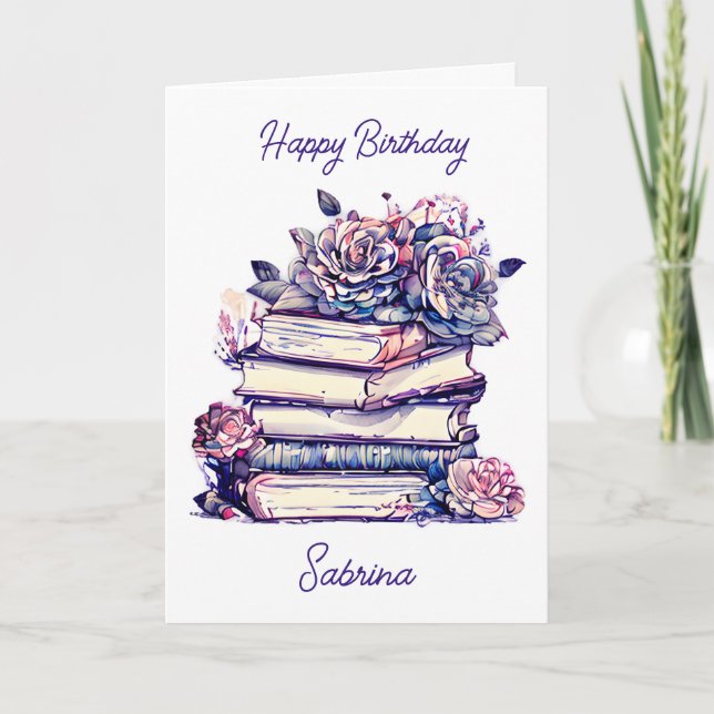 Carte Personnalisé Happy Birthday Livres Vintages et Ros (Devant)