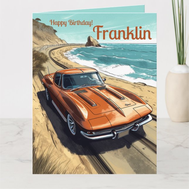 Carte Personnalisé Joyeux Anniversaire Classic Voiture A (Devant)