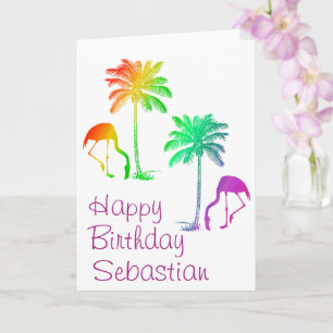 Carte Personnalisé Joyeux anniversaire Rainbow Flamants 
