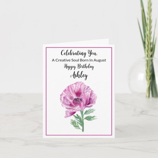 Carte Personnalisé Joyeux Août Anniversaire Purple Poppy (Devant)