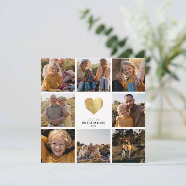 Carte Personnalisé Multi Photo Family Keepsaké Gold Hear (Debout devant)