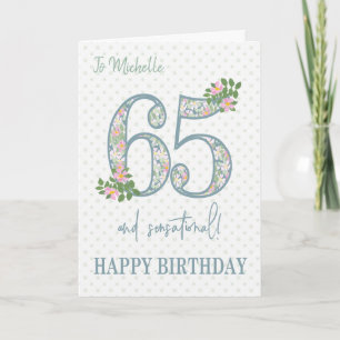 Carte Personnalisé Nom 65e anniversaire Floral et Polkas