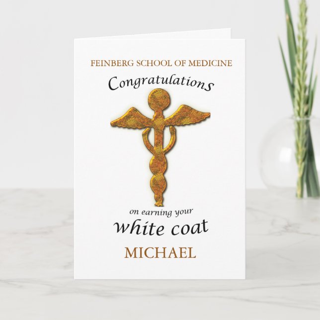 Carte Personnalisé Nom et École White Coat Cérémonie Méd (Devant)