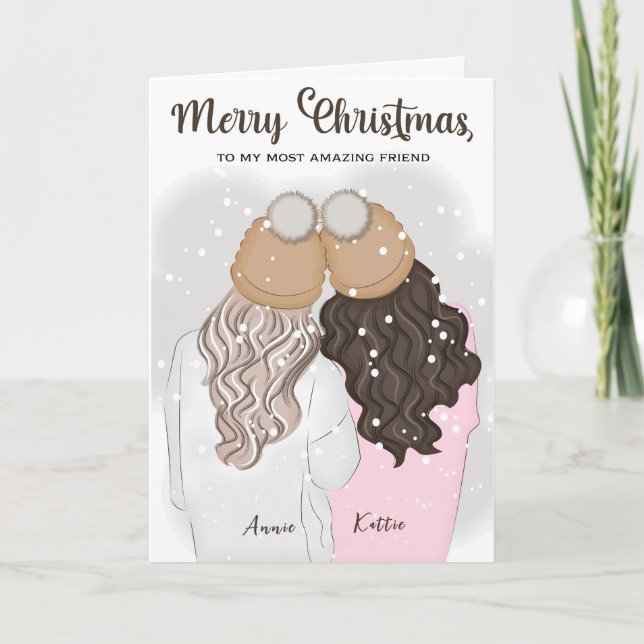 Carte Personnalisé Simple meilleur ami Bestie Girlie Xma (Devant)