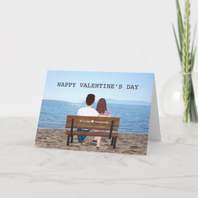 Carte Personnalisé Valentine's Day Couple Beach Bench (Devant)
