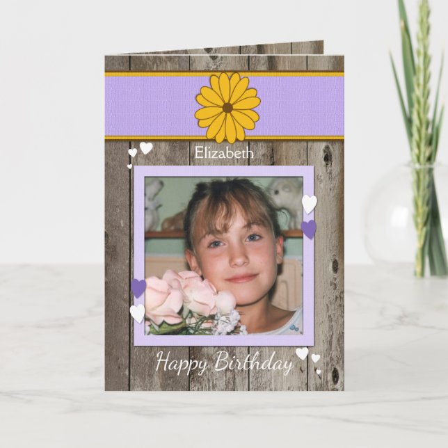 Carte Personnalisé violet rustique Anniversaire Photo de (Devant)