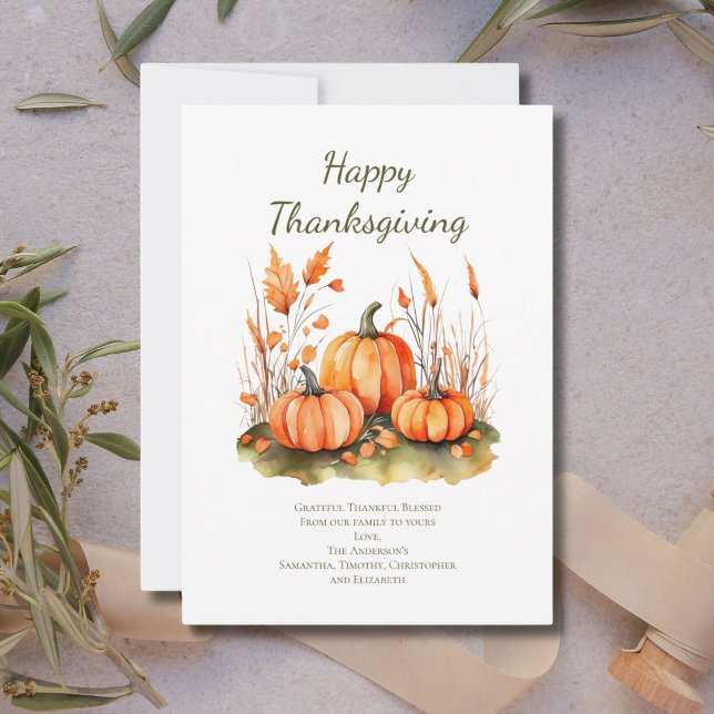Carte personnalisée Automne Thanksgiving Day Card (Thanksgiving card with pumpkins and fall botanicals. Printed or Digital Download)