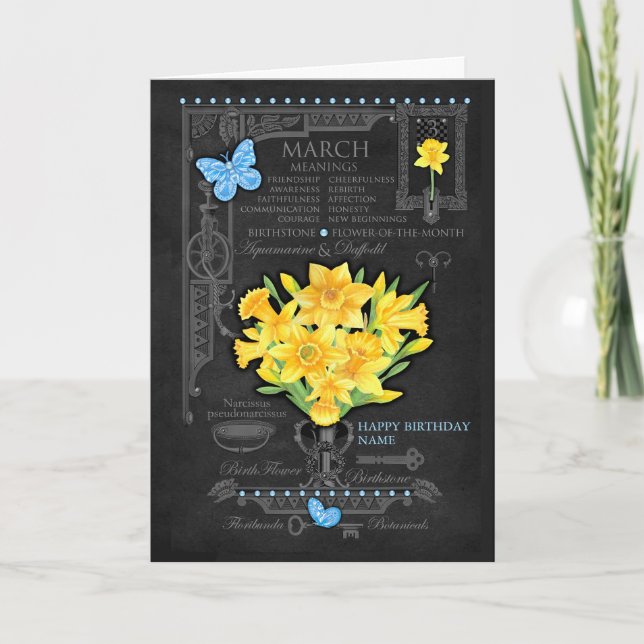 Carte personnalisée avec fleur de naissance de mar (Devant)
